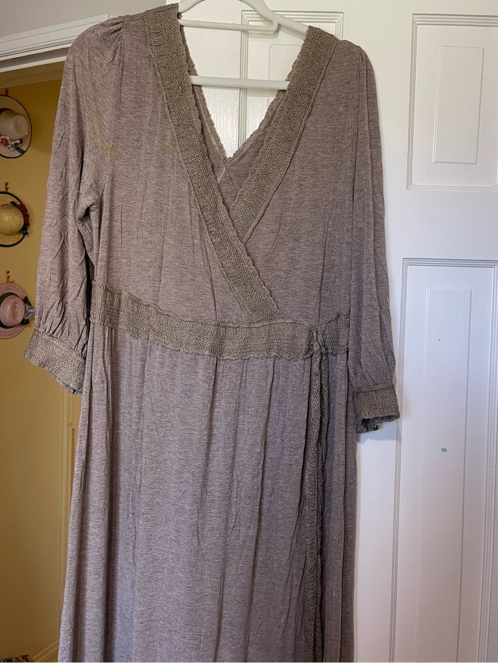 Soft surroundings Taupe Wrap Maxi Dress with Lace Trim